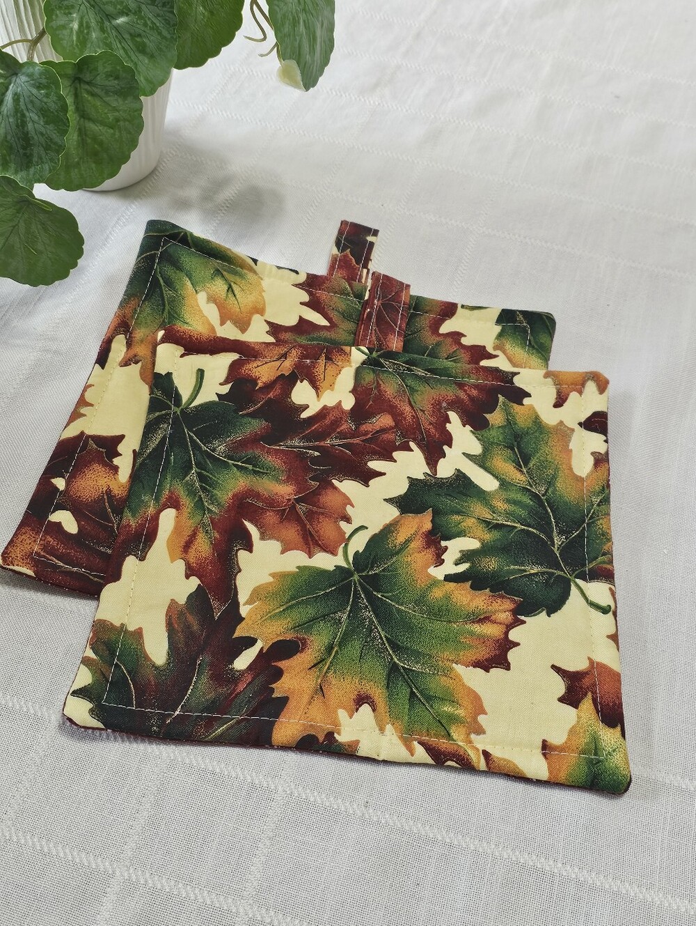 Handmade Reversible Fall Autumn Leaf Pot Holders Set of 2